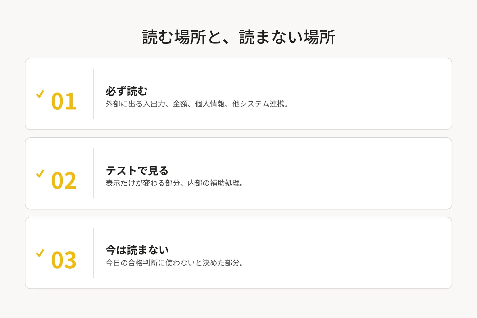 読む場所と読まない場所。必ず読む・テストで見る・今は読まない